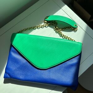 J. Crew leather bag- 10x6 Green and Blue Leather Chain Shoulder Bag